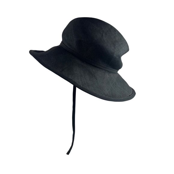 Vintage 60s Straw Sun Hat Womens Black Floppy With Chin Strap main image 12